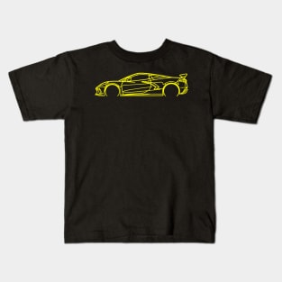 Accelerate Yellow C8 Corvette Racecar Side Silhouette Outline Accelerate Yellow Supercar Sports car Racing car Kids T-Shirt